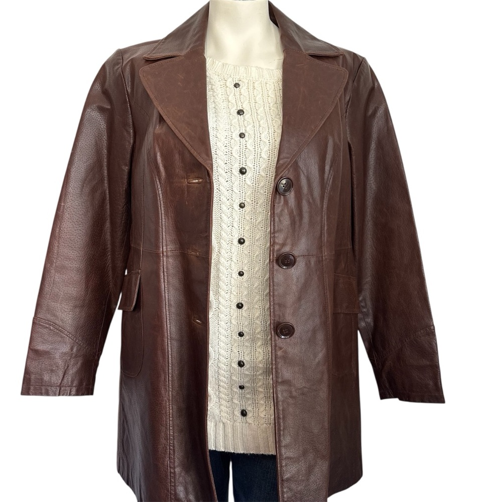 a.n.a brown genuine leather button up jacket